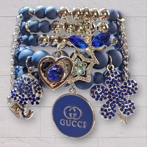 Royal Blue and Silver 5 Piece Charm Bracelet Set 💙